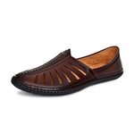 JHAMNANI 5083 Men's Loafer Stylish Ethnic Peshawari Nagra Mojadi Sherwani Sandals Wedding Latest Kolhapuri Brown Tan Black Shoes for Men Size 6 UK