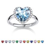 Bestyle 925 Sterling Silver Love Heart Cubic Zirconia Rings March Aquamarine Crystal Gemstone Rings for Women, Hypoallergenic Adjustable Rings for Every Finger