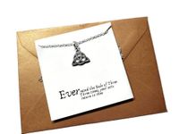 TRIQUETRA charm necklace rule of three quote card jewellery gift, witch witches charmed themed birthday Xmas present, pagan Halloween jewellery