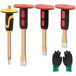 Mardatt 5Pcs Heavy Duty Masonry Chisel Set with Hand Guard & Gloves, 7.8" 9.8" 11.8" Point Chisel and Flat Chisel, Concrete Mortar Breaker Chisel for Demolishing Carving Scaling Cutting