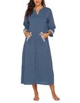 Ekouaer Women Zipper Robe 3/4 Sleeves Loungewear Full Length Sleepwear Pockets Housecoat Long Soft Bathrobe