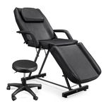 Bonnlo Professional Massage Table Tattoo Chair, Multi-Purpose 3-Section w/Adjustble Stool, Esthetician Bed Beauty Equipment for Spa Facial Waxing & Physical Therapy(Black)