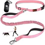 Hands Free Dog Leash, Adjustable Waist Leash for Dog Walking, Dual Handle Bungee Dog Leash 4.2-6.7 Feet Long with Reflective Stitches for Walking Hiking Running, Fits 34-61 Inch Waist, Pink