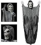 Prextex Halloween Decorations - 6FT Hanging Skull Grim Reaper, Life Size Skeleton, Animated Props - Perfect for Outdoor and Garden Decor, Wall Hanging, Halloween Tree, and More