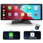 Wireless Carplay and Android Auto, 10.26inch Portable Car Stereo with Backup Camera, IPS Touchscreen Car Radio Support Mirror Link, Dual Bluetooth, Navigation GPS, FM/AUX Transmit, Voice Control