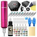 Wormhole Tattoo Kit for Beginners Complete Rotary Tattoo Machine Kit with 11PCS Tattoo Ink 10PCS Cartridge Needles Dual Protection Power Supply Full Accessories, All-in-One Tattoo Supplies WTK104