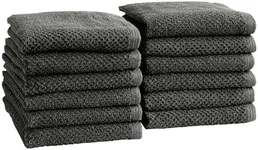Dark Grey Washcloth- 100% Cotton 12-Pack 13x13 Wash Cloth - Absorbent, Quick-Drying, Durable Face Towels for Bathroom Decor - Low-Twist, Two-Ply Fibers (Midnight)