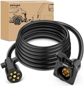 Nilight 7 Way Trailer Plug Extension Cord 12 Feet Heavy Duty 7 Pin Connector Wiring Harness Cable 10-14 AWG Double-Prong Copper Terminals Wires for 7-Blade RV Tow -12FT