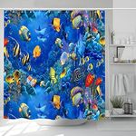 Underwater Shower Curtain Ocean Theme Tropical Fish Coral Animal Sea World Marine Life Print Pattern Kids Bathroom Curtain Set with 12 Hooks 72 x 72 inch Waterproof Fabric Boys Girls Bath Decor