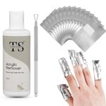THR3E STROKES Acrylic Remover Kit, 100ml Gel Nail Polish Remover with Nail scrapper, 100pcs Foil nail Wrap, Quick & Easy Polish Remover In few Minutes Don't Hurt Your Nails