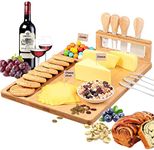 Loving Nature Bamboo Cheese Cutting Board Large 4 Piece Knife-Set Charcuterie Serving Platter Tray Cheeseboard for Wedding Christmas Birthday Gifts Anniversary Wine Party Celebrations