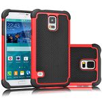 Galaxy S5 Case, Tekcoo(TM) [Tmajor Series] [Red/Black] Shock Absorbing Hybrid Rubber Plastic Impact Defender Rugged Slim Hard Case Cover Shell for Samsung Galaxy S5 S V I9600 GS5 All Carriers