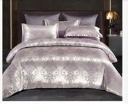 it&C's Imported Jackquard Silk and Cotton 5 Pcs King Size Double Bed Bridal Designer Bedding Set with Heavy Quilt/Comforter (Silver Purple)