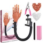 Nail Practice Hand for Acrylic Nails, Flexible Nail Maniquin Hand to Practice Nail Art, Movable Nail Training Hands for Beginners Nail Skills Practicing with 200pcs Fake Nails Tips