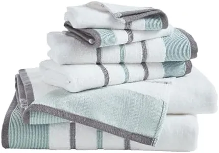 Decorative Bath Towel Set - Combed Cotton 6 Piece Towel Set - 2 Bath Towels, 2 Hand Towels, 2 Washcloths - Luxurious, Ultra-Soft, Durable Towels for Bathroom Decor (Eucalyptus/Grey)