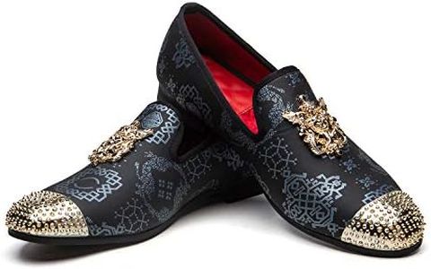 JITAI Men Genuine Leather Print Mens Metallic Textured Slip-on Glitter Loafers Shoes, Blue/04, 8 US