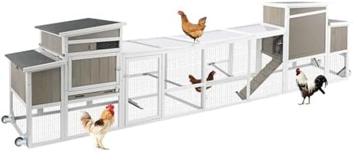 Ketive Wooden Chicken Coop Cage Outdoor Indoor Hen House with Nesting Box, Waterproof Roof, Removable Tray for Poultry Pets Enclosure Garden Backyard Grey (Grey, 157.4" L x 23.6" W x 38.6" H)
