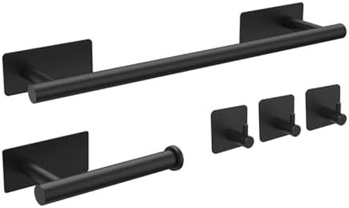 Ibergrif M34452B Juego de Toallero de Baño, Contiene Toallero Adhesivo, Portarrollos para Papel, 3 Gancho para Toallas, Acero Inoxidable, Negro