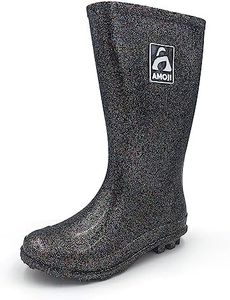 Amoji Girl Glitter Rain Boots Youth Garden Rubber Boots Children Wellies Outdoor Waterproof Boots Black HL2103 Size 13 Little Kid