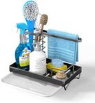 𝟮𝟬𝟮𝟰 𝗡𝗘𝗪𝗘𝗦𝗧 𝗨𝗣𝗚𝗥𝗔𝗗𝗘𝗗 10-Inch Sponge Holder for Kitchen Sink - Sponge Holder with Detachable Tray, Multi-Use, Sturdy Metal Design for Elegant Countertop Organization - Matte Black