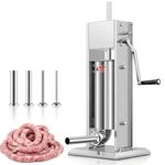 11LB Sausage Stuffer, Stainless Steel Vertical Sausage Filler with 4 Tubes & Air Valve for Homemade Sausage, Jerky - Manual Food Stuffing Tool for Home & Commercial Use