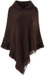 Ferand Ladies' Hooded Cape with Fringed Hem, Crochet Poncho Knitting Patterns for Women, Brown