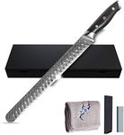 Master Maison 12" Damascus Steel Granton Edge Carving Knife With Full-Tang Handle, Sheath, Sharpening Stone, Storage Box & Drying Cloth | AUS-10 Japanese Ultra Sharp Meat Knife For Turkey & Ham