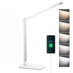 mafiti Desk lamp,Aluminium Dimmable Bedside lamp, Eye-Caring Table Lamp with UK Plug,Touch Control,for Home,Office,Bedroom,Reading,Work,Study(White)