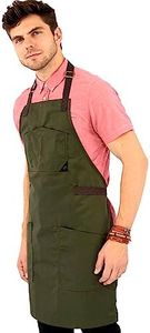 Under NY Sky Chef Apron Professional Green Twill Cotton Straps - Smart Pockets - Adjustable for Men and Women Pro Chef, Cook, Kitchen, Baker, Barista, Bartender, Server Aprons