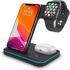 Intendvision Wireless Charging Stand, 15W 3 in 1 Fast Charger Dock for iPhone 12/12 mini/11/Pro Max X XS XR Samsung Galaxy S20/S10/S8 Qi Enabled Phones, Airpods 2/Pro, iWatch Series 6/5/4/3/2 (Black)