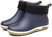 QUENLOOP Men’s Ankle Rain Shoes Waterproof Warm Rain Boots Slip-On Garden Work Shoes Anti-Slip Rubber Booties Winter Chelsea Boots, Blue, 6.5