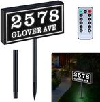 Solar House Numbers for Outside Modern Powered Address Plaque Solar Address Signs for Yard Led Address Numbers for House Light up Street Name Lighted Illuminated with Stakes Waterproof Remote Control