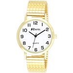 Ravel - Unisex Traditional Watch with Clear Numeral Dial on Expander Bracelet - Gold Tone