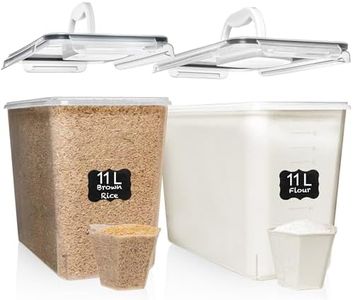 Shazo 2 PC (11L | 372 oz) Flour Sugar Storage Containers with Easy Carry Handle - Plastic Extra Large Food Storage Containers with Lids for Rice Cereal, BPA Free & Airtight Kitchen Pantry Organization