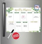 Greenery Magnetic Weekly Calendar for Fridge Whiteboard - Weekly Dry Erase Board for Fridge, Magnetic Weekly Planner for Fridge, Magnetic Whiteboard for Fridge, Schedule Board, White Board for Fridge