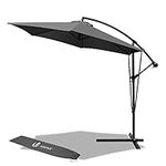 VOUNOT 3m Cantilever Garden Parasol, Banana Patio Umbrella with Crank Handle, Wind Protection Strap and Tilt for Outdoor Sun Shade, Grey