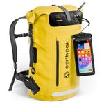 Earth Pak Waterproof Backpack with Roll-Top Closure, Front Pocket, Cushioned Back Panel & Phone Case (Yellow, 55L)