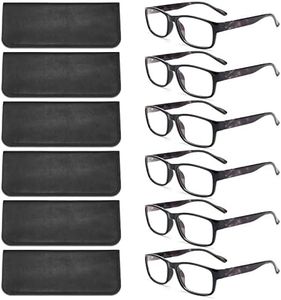 BLS BLUES Reading Glasses for Women/Men Blue Light Blocking, Computer Readers Anti Migraine/Eye Strain Blocker Eyeglasses 6 Packs with Soft Case (Mix2 1.5)
