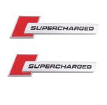 2Pcs Supercharged Emblem Car Logo Premium Auto 3D Raised Metal Badge Rear Trunk Sticker Side Decal (Silver red)