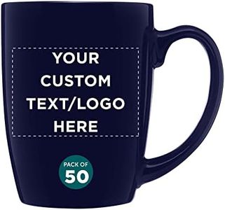 Custom Curved Java Coffee Mug Set - 50 Pack - Personalized Logo, Text - 12 Oz. - Stoneware Restaurant Cups - Cobalt Blue