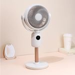 Glaceon Stand Fan with Remote LED Light, Portable, Floor, USB with 2400mah Rechargeable Battery, 5 Speeds, Height Adjustable Super Quiet, Great for Office, Home, Outdoor Camping (GREY)