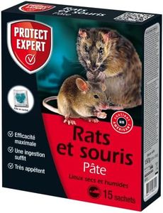 PROTECT EXPERT Anti Rats & Souris 150 g | Efficacité Maximale | 15 Pâtes | Lieux secs et humides | Agit dès la première Ingestion, Noir