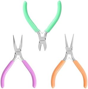 WORKPRO Jewelry Pliers Set, 3-Piece Mini Jewelry Tool Kit—Purple Needle Nose Plier/Chain Nose Plier, Orange Round Nose Pliers & Green Wire Cutter for Jewelry Making, Beading & Wire Wrapping