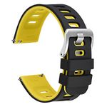 WOCCI 18mm Bicolor Watch Band, Silicone Rubber, Quick Release Replacement Strap for Men and Women, Silver Stainless Steel Buckle (Black-Yellow)