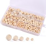 Wooden Beads for Crafting, 220 Pcs Wooden Round Craft Beads Balls with Hole 6-14mm Small Wood Bead for Crafts Jewellery Bracelet Making