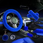 ZYNQACC 1 Set 8 Pieces Fluffy Steering Wheel Cover Set,Warm Soft Fuzzy Steering Wheel Covers for Women/Girls,Universal 15 Inches Girls Car Accessories (Royal blue)