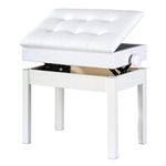 Piano Bench Adjustable Piano Stool with Solid Wood Legs Adjustable Piano Stool with Storage PU Leather Cushion Piano Stool (White)