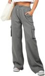 Aleumdr Women Drawstring Cargo Pants Fall Casual Wide Leg Cotton Joggers Sweatpants Sports Pants with Pockets Medium Grey X-Large