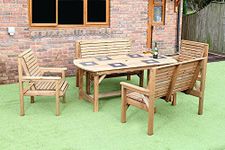 WOODEN GARDEN FURNITURE PATIO GARDEN SET 6FT TABLE 2 BENCHES AND 2 CHAIRS