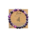 Constellation Zodiac Bracelet for Women Purple Beaded Bracelet Virgo Leo Libra Sagittarius Scorpio Crystal Healing Bracelet Jewelry Birthday Gift for Girls(Leo)